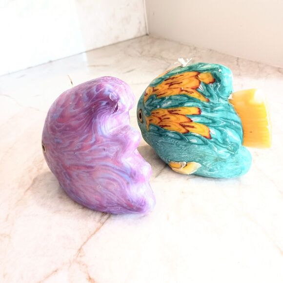 2 Candles Angel Clown Fish Romantic Kissing Lips Colorful Tropical 1970s Collect - Picture 6 of 16